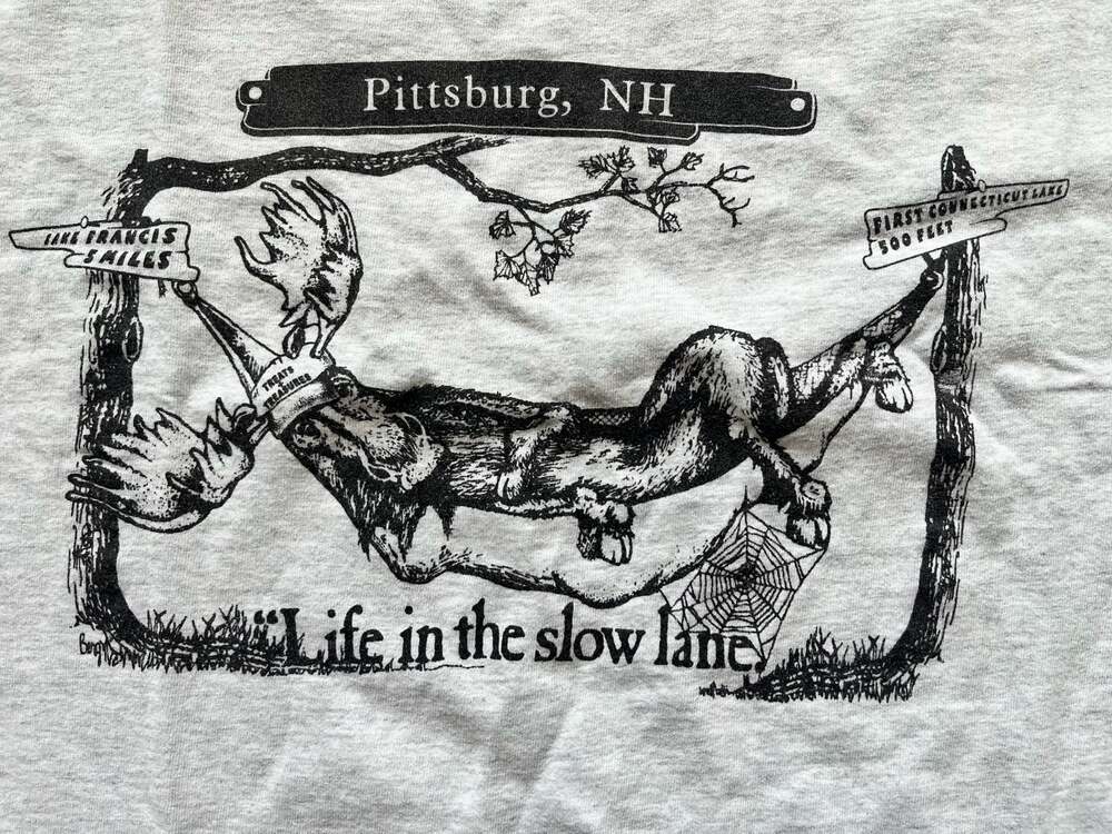Single Stitch Pittsburg NH Life in the Slow Lane Moose Graphic T-Shirt Gray